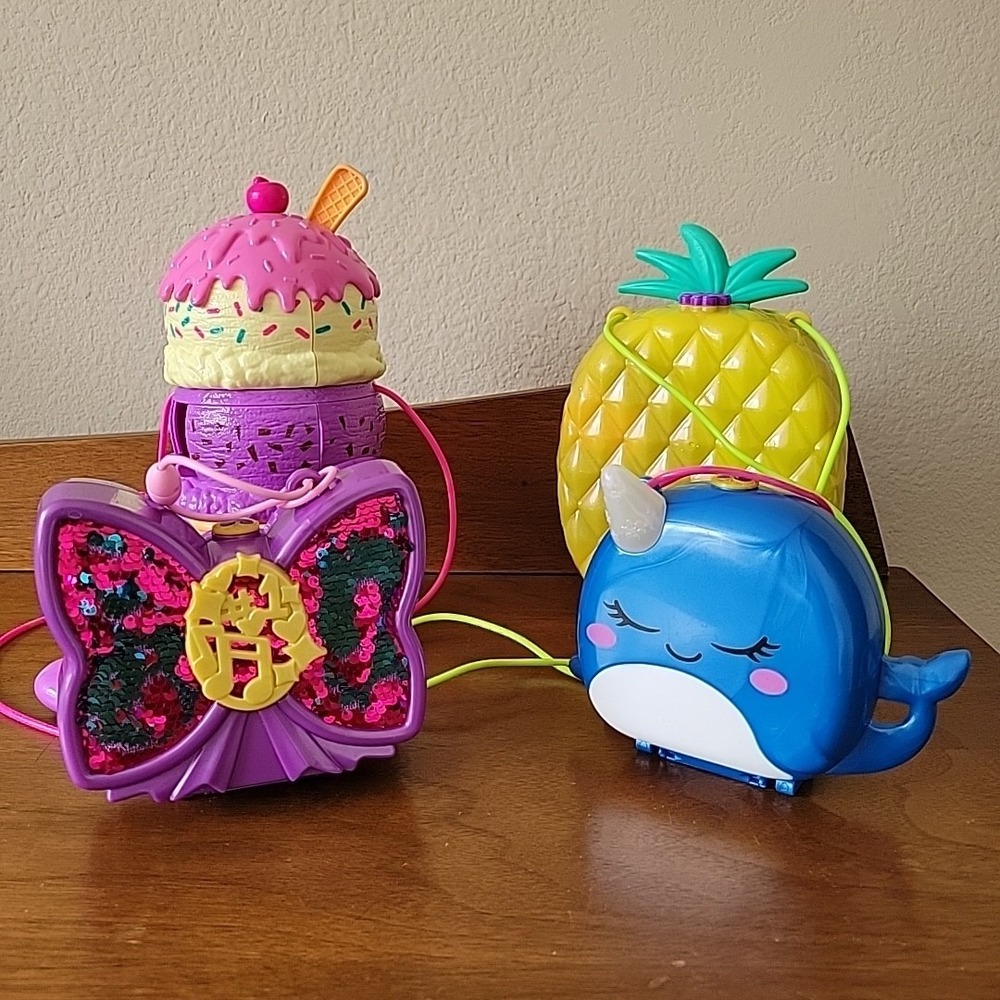 Polly Pocket Compact Playset Lot Of 4 Pineapple Butterfly Ice Cream Whale READ